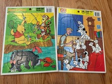 Lot Of 2 Vintage Golden Frame-Tray Disney Puzzles Winnie The Pooh 101 Dalmatians