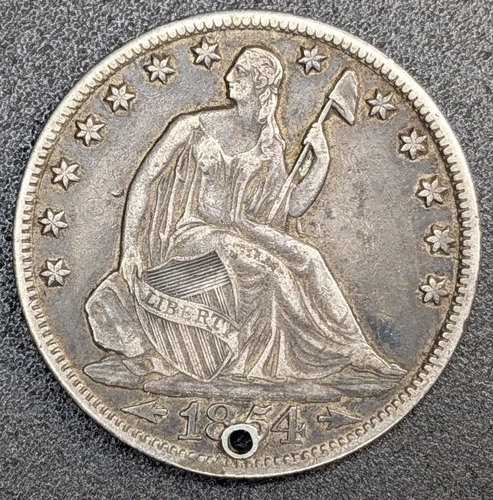 1854-O U.S 50C Seated Liberty Silver Half Dollar XF Details Holed Beautiful Coin