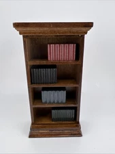 Dollhouse Miniature Wood 4 Shelf Bookcase with Books in Walnut 1:12