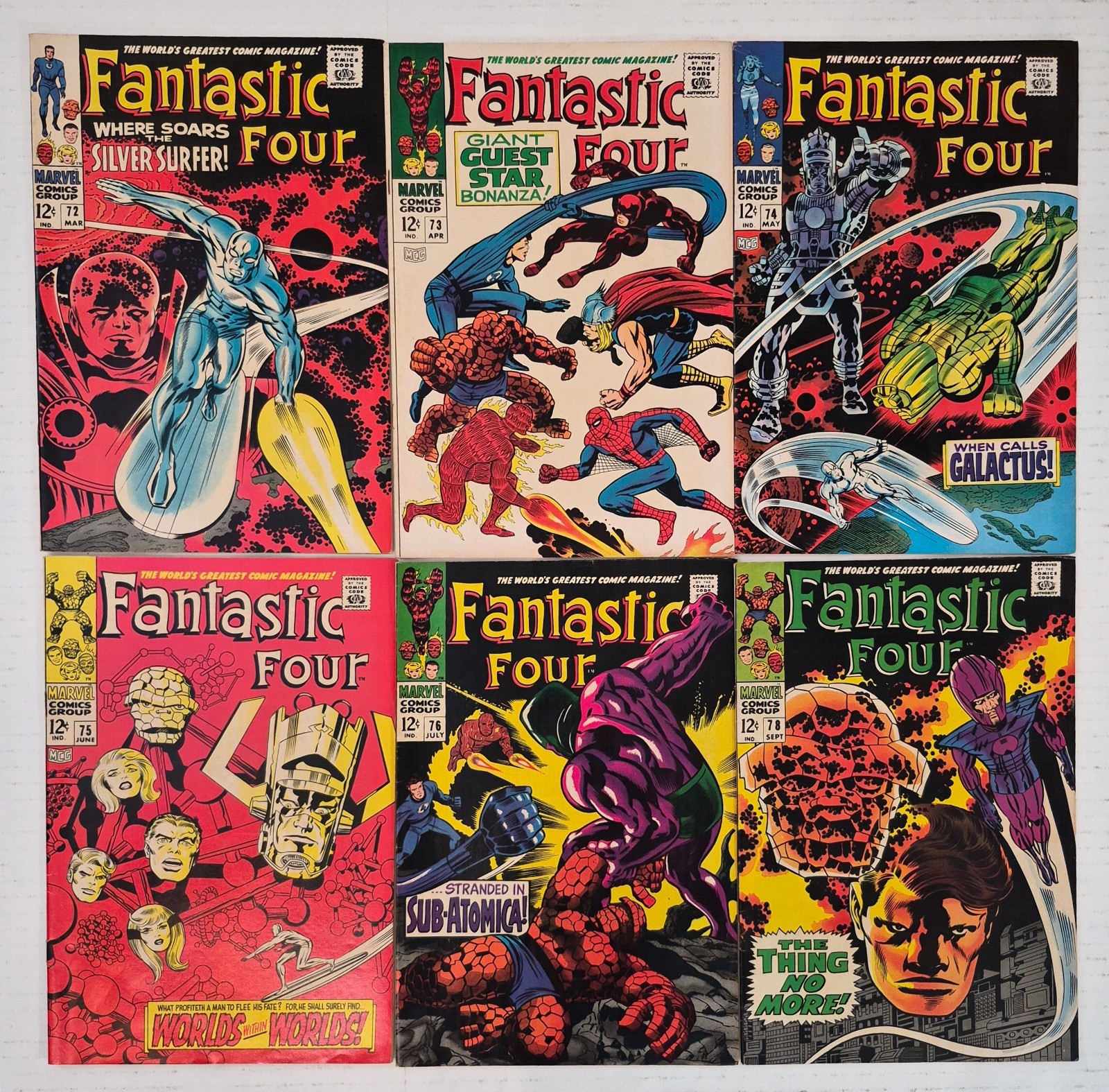 Fantastic Four Silver Age Lot ☆6 #72-78*VF- VG+Silver Surfer App 1966 Jack Kirby