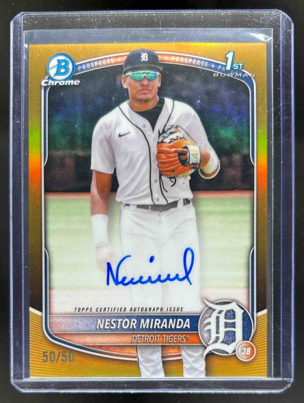 2025 Bowman Chrome Nestor Miranda Auto Gold Refractor 1st Prospect #50/50 Tigers