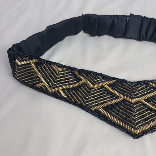 Vintage 80's Star Rayon Satin Fashion Belt Seed Beads Elastic Fashion Size M/L - Picture 5 of 13