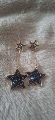 Himmlische goldfarbene Stern Ohrhänger Mitternachtsblau Glitzer Sparkle Statement