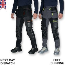 Mens Cargo Work Trousers Slim Fit 4-Way Stretch Waterproof Nylon Pants UK