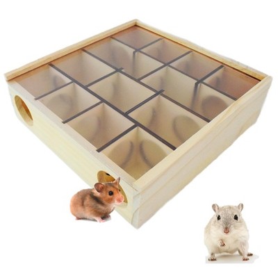 Wooden Hamster Maze with Transparent Acrylic Cover, Multi-Chamber Hamster Hid...