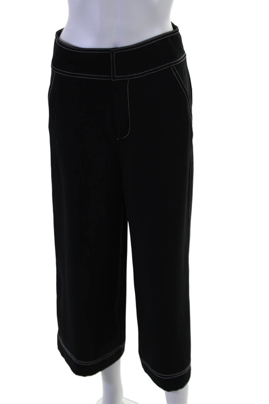 Joie Women's Hook Closure Flat Front Wide Leg Crop Pants Black Size 2