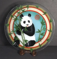 Rare Vintage Peggy Karr Plate Fused Glass 13.5" Panda Platter HTF