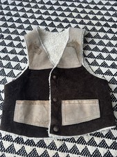 Vintage Boys Western Style Leather  And Lined W/ Embossed Horses Vest No Size