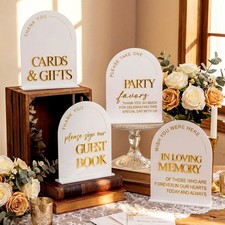 4 Pcs Arched Large Acrylic Wedding Signs for Reception and Ceremony 8x10 Inch...