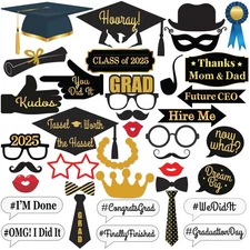 , Graduation Photo Booth Props - Pack of 40 | Black and Gold Grad Photo Props...