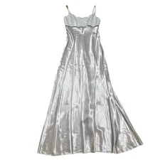 Blondie Nites Vintage Y2K Sz 7-8 Silver Floral Rhinestone Formal Gown Dress Prom