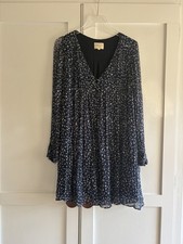 Sezane Dress Navy/White Floral Smock Boho Mini Lined Dress 42 Uk 12/14