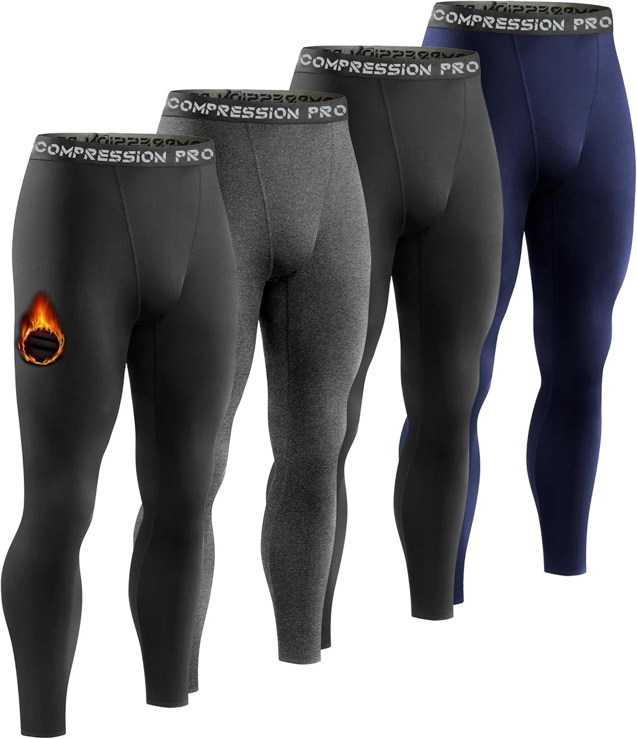 4 Pack Men Thermal Compression Fleece Lined Heated Leggings Winter Baselayer