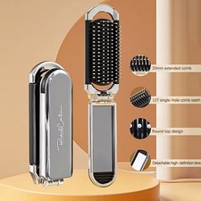 Portable Folding Hair Brush With Mirror Compact Pocket Size Massage Comb