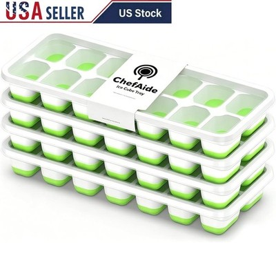 Durable Silicone Ice Maker Trays Flexible Easy Release Stackable Freezer Safe US
