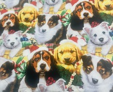 Fun Festive Christmas Holiday Dog Puppy Dog Fabric Remnant 42 x 36 Inches EUC