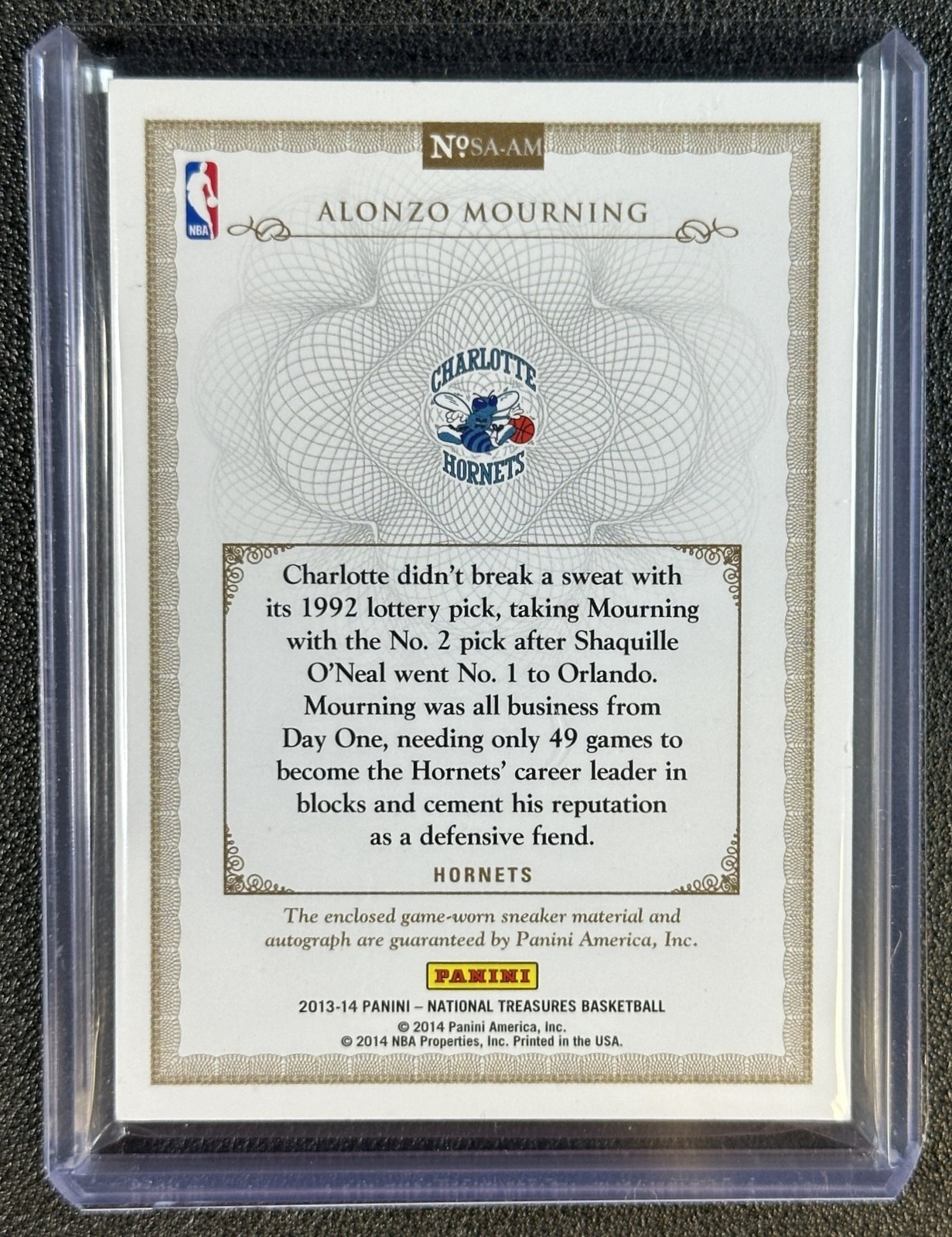 ALONZO MOURNING 2013-14 NATIONAL TREASURES SNEAKER SWATCHES GU SHOE AUTO 9/60 view 2