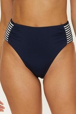 NWT- Trina Turk 'Monaco' Striped Tab-Side High-Waist Bikini Bottom, Ink Blue - 4