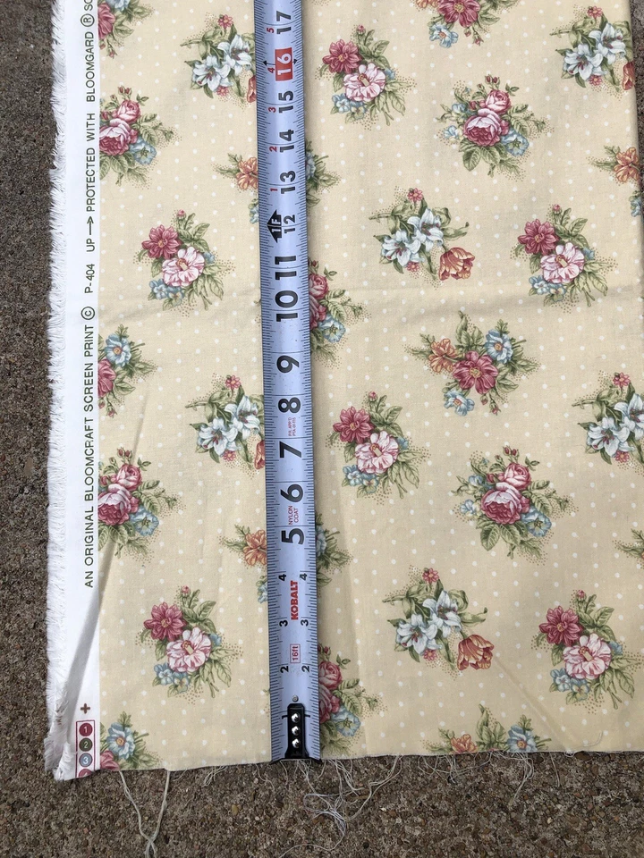 Original Bloomcraft Screen Print Fabric 20” L x 52” W Floral On Yellow Polka Dot - Image 3 of 4