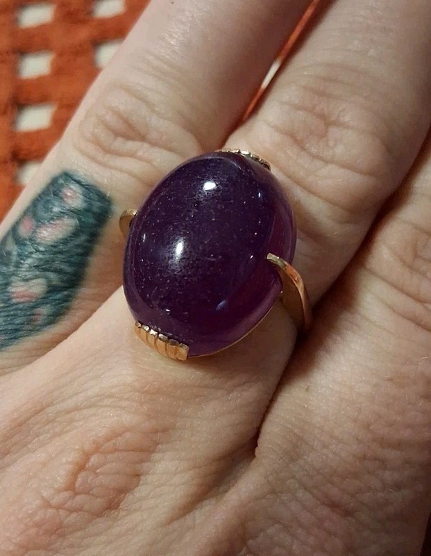 Vintage Purple Jade Gold Plated Ring Size 10