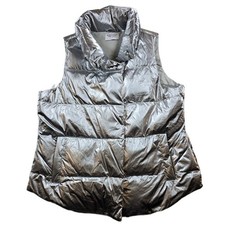 Athleta Down Puffer Vest Women 1X Plus Size Silver Metallic Nylon Downtown Vest