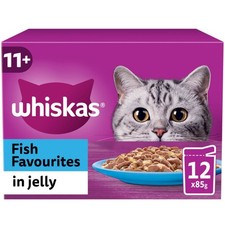 48 x 85g Whiskas 11+ Fish Favourites Mixed Senior Wet Cat Food Pouches in Jelly 5.28 per kilo