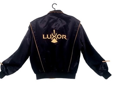 Vintage Luxor Black Gold Satin Jacket Map Collection L Bomber Las Vegas Casino