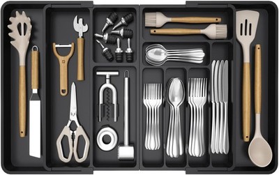 Lifewit Große Besteckkasten für Schubladen, Einstellbar Breite 54,1-91,4 cm, T