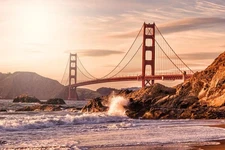 Laminated Golden Gate Bridge from Baker Beach at Dusk Photo Photograph Poster Dr
