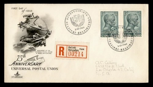DR WHO 1949 FINLAND FDC UPU ANIV ARTCRAFT CACHET M78760