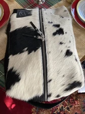 FH wadsworth Black White Leather Hide Calf Hair Shoe Bag Valet Tote Men Women