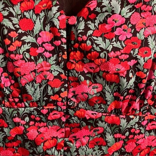 J. Crew Collection Midikleid Blumen Puffärmel V-Ausschnitt rot rosa grün 4 - Bild 6 von 10