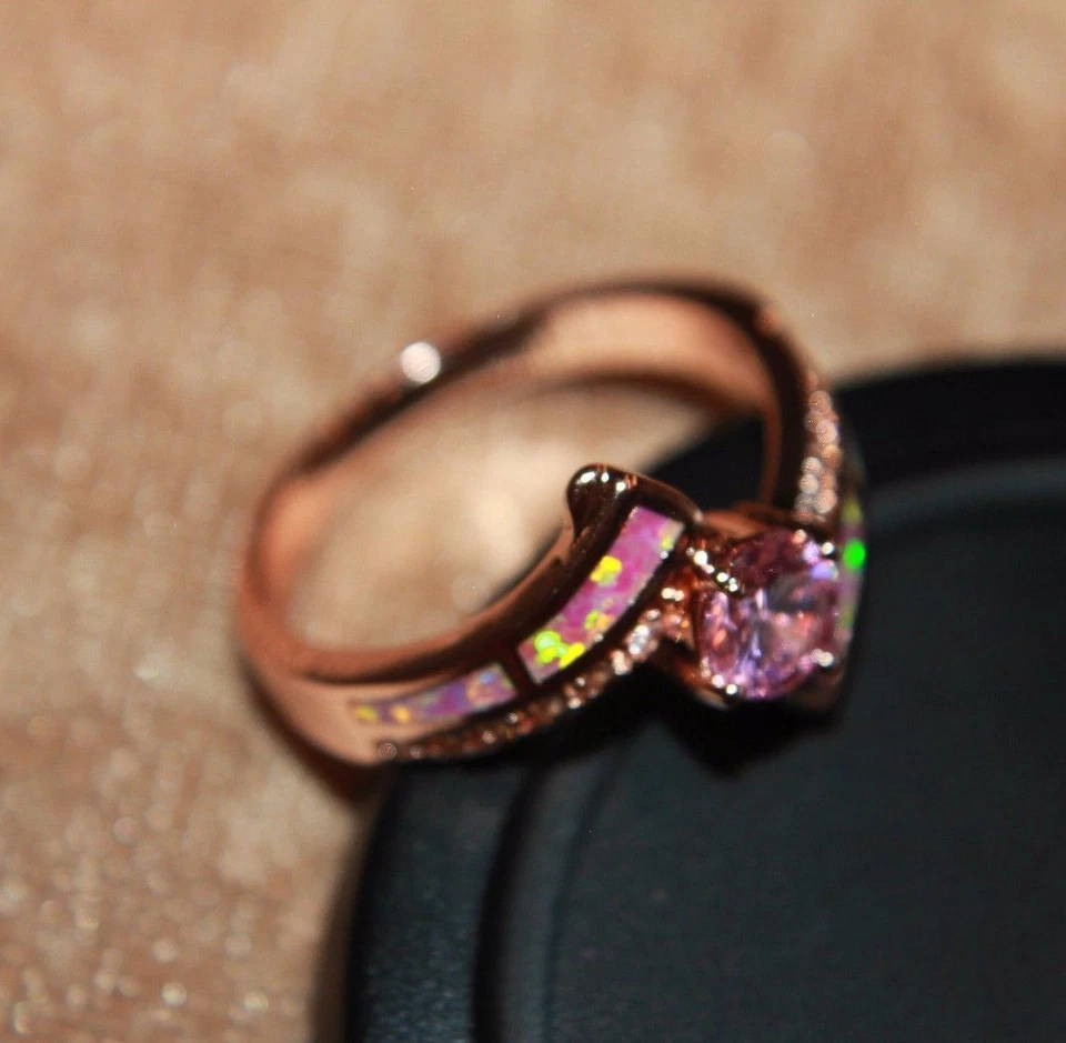fire opal topaz Cz ring gems rose gold filled jewelry engagement band 9 10 11 13 - Image 4 of 4