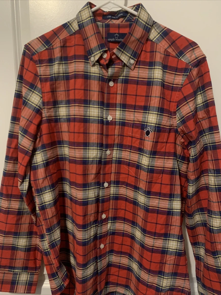 Simply Southern Red Plaid Long Sleeve Button Up Shirt Men s Size