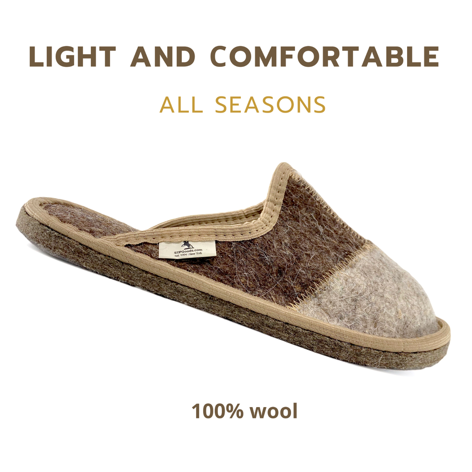 Rusher Men's 100% Sheep Wool Felt Slippers – 'Head Of The Family' – Cozy, Handmade, Slip-On House Shoes