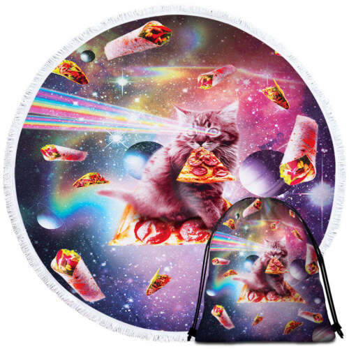 Cool Funny Outer Space Taco Burrito Pizza Cat Round Beach Towel - Picture 1 of 8