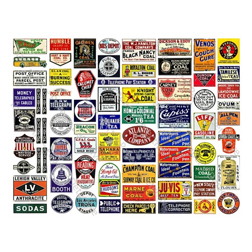 Model Train Signs, Huge Set 3 STICKER SHEETS, 190+ Multi-Scale Advertising Signs - Picture 3 of 4