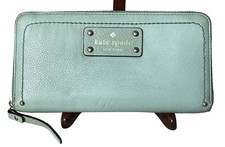 Kate Spade Mint Green Accordion Zip Around Wallet Clutch Billfold EUC