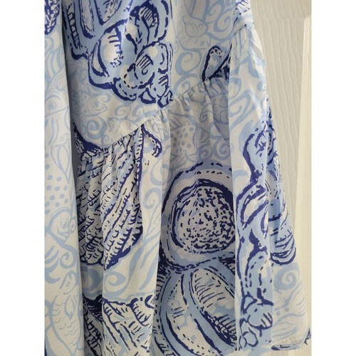 Lilly Pulitzer Blue Sea Shell Print Silk Blouse top Size Small Coastal Preppy - Picture 6 of 9