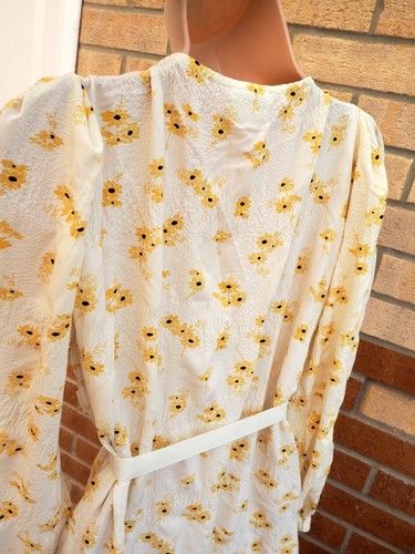 VILA CREAM YELLOW DAISY FLORAL TEXTURED LONG SLEEVE SMOCK A LINE DRESS 8 10 S - Picture 8 of 8