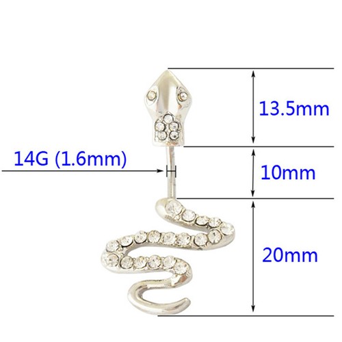 Piercing Oreille Serpent Long Snake Acier Filetage Interne Strass Blanc Cartilage Lobe