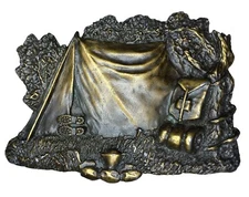 Tent Camping Bergamot Brass Works Brass Belt Buckle O-96 Vintage 1980 USA Made