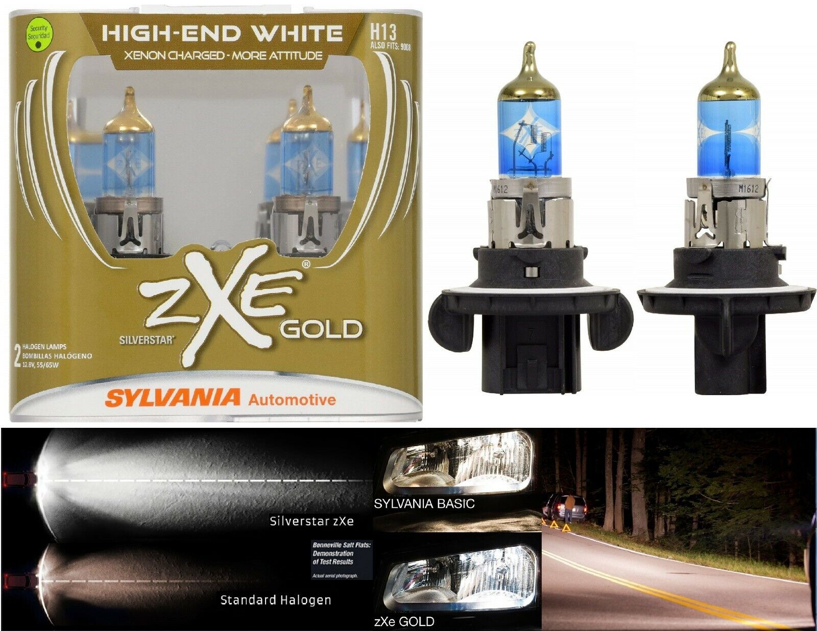 Sylvania Silverstar ZXE Gold 9008 H13 Two Bulb 65/55W Headlight High Low  Beam OE