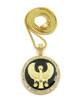 Egyptian Horus Bird Round Pendant 24'' Various Chain Necklace XTP33GBK