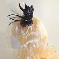 Wedding Day Fascinator Mesh Flower on Clip and Pin with Diamante detail - Black
