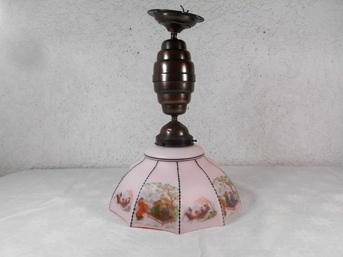Lampe / Deckenlampe handbemalt Motiv Japan " Geisha & Fuji " Art deco um 1925