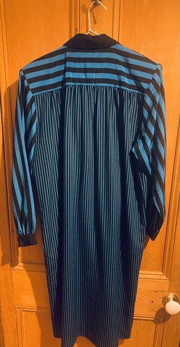 AUTHENTIC VINTAGE PERRI CUTTEN BLACK & BLUE STRIPED DRESS SIZE 10 - Picture 9 of 12