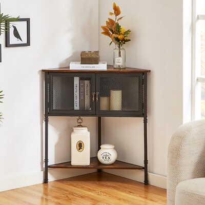 3-Tier Metal Frame Corner Rack with Storage Freestanding Wooden Corner Cabinet