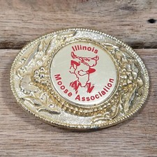 Illinois Moose Association Belt Buckle Gold Tone Vintage