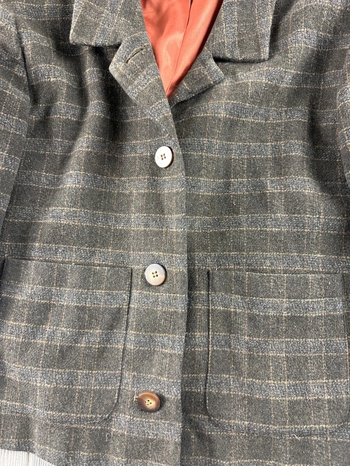 Harris Wallace Jacket Blazer Womens Sz Large Plaid Gray Wool Blend Button Up - Image 2 of 4